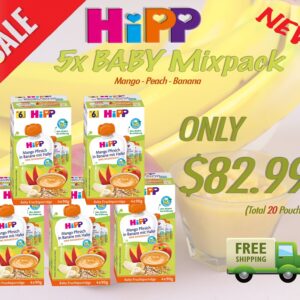 HIPP Fruit Pouch Porridge Mango-Peach in Banana with Oats from 6 Months 4x90g